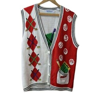 Belle Pointe Vintage Golfer Funky Sweater Vest 70s Large Fun Colorful